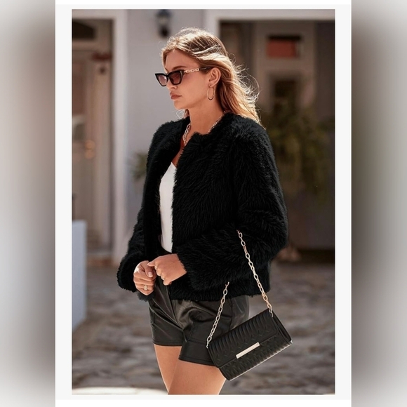 PRETTY GARDEN Faux Fur Shaggy Warm Outerwear #1048 NWOT - Picture 7 of 12